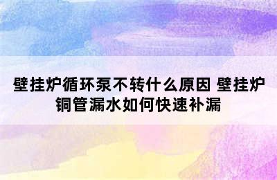 壁挂炉循环泵不转什么原因 壁挂炉铜管漏水如何快速补漏